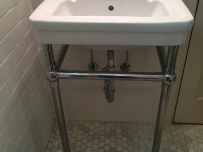 Newport brass faucet and Kohler sink installed